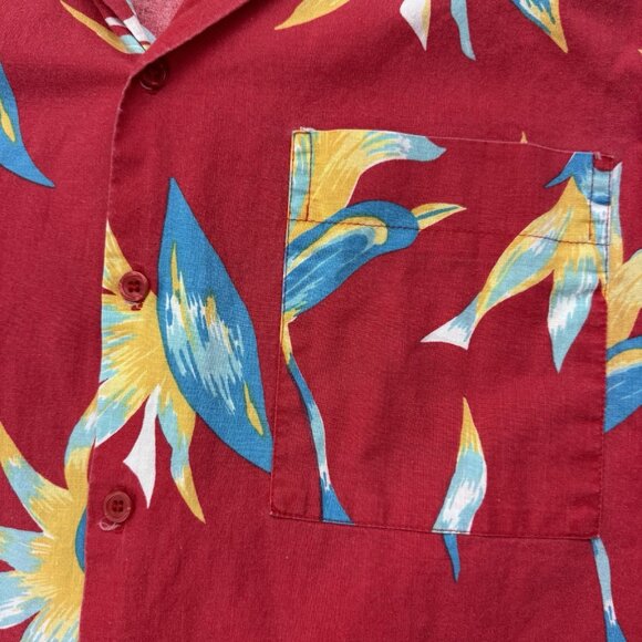 Vintage Islander Mens L Red Hawaiian Shirt Bird Of Paradise Floral - Picture 3 of 5